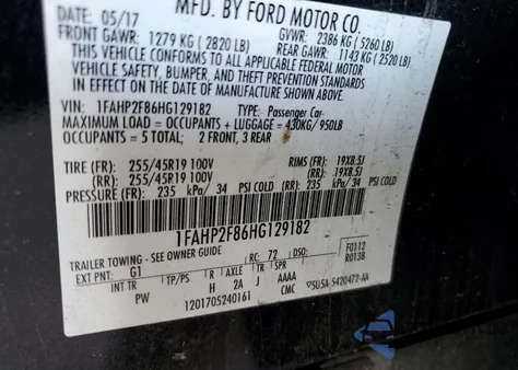 2017 Ford Taurus Limited из США, поврежденный, VIN 1FAHP2F86HG129182